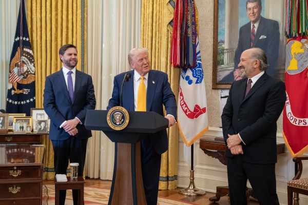 President Donald Trump makes remarks at the swearing-in of Commerce Secretary Howard Lutnick, Friday, February 21, 2025, in the Oval Office. (Official White House Photo by Emily J. Higgins.)