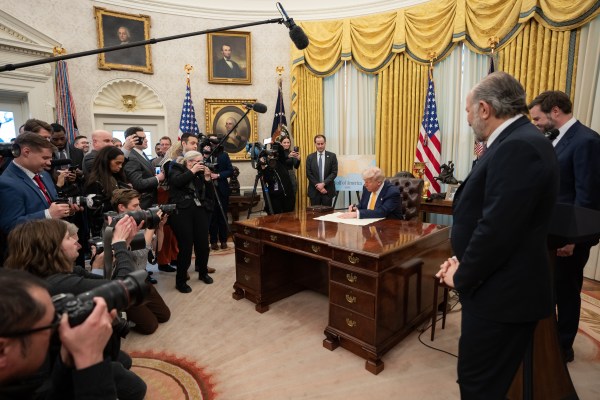 Commerce Secretary Howard Lutnick is sworn in Friday, February 21, 2025, in the Oval Office. (Official White House Photo by Emily J. Higgins.)
