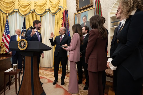 Commerce Secretary Howard Lutnick is sworn in Friday, February 21, 2025, in the Oval Office. (Official White House Photo by Emily J. Higgins.)