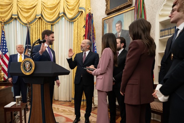 Commerce Secretary Howard Lutnick is sworn in Friday, February 21, 2025, in the Oval Office. (Official White House Photo by Emily J. Higgins.)