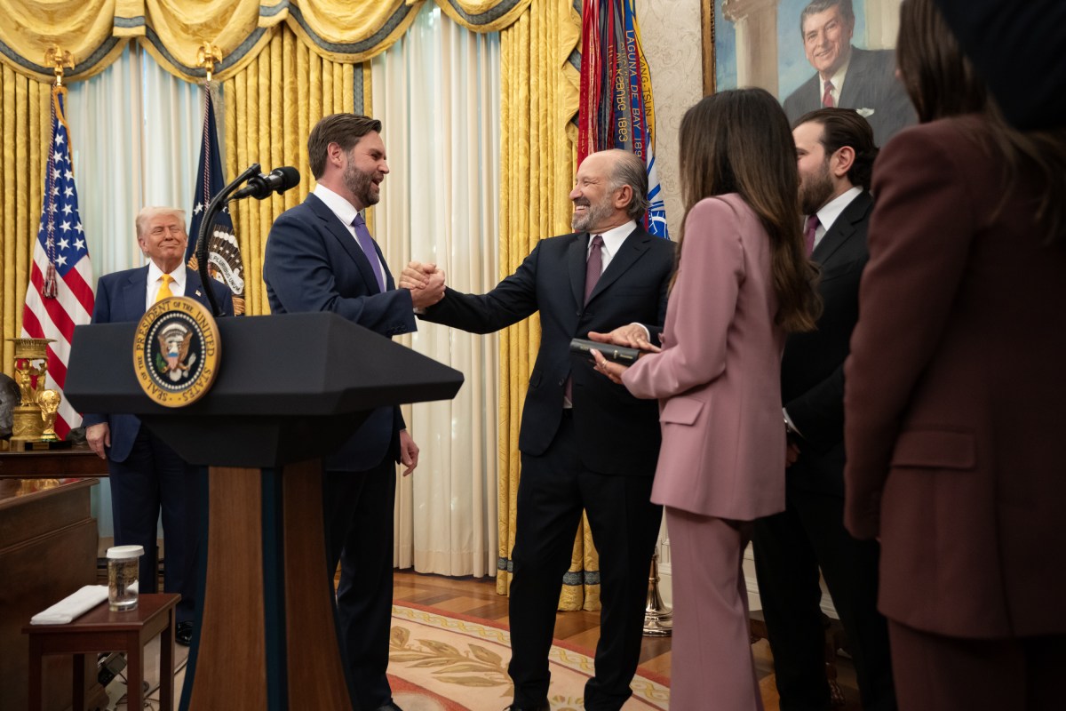 Commerce Secretary Howard Lutnick is sworn in Friday, February 21, 2025, in the Oval Office. (Official White House Photo by Emily J. Higgins.)