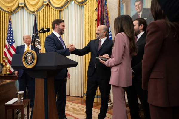 Commerce Secretary Howard Lutnick is sworn in Friday, February 21, 2025, in the Oval Office. (Official White House Photo by Emily J. Higgins.)