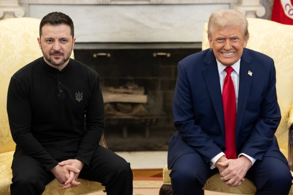 President Donald Trump greets President Volodymyr Zelenskyy of Ukraine, Friday, February 28, 2025, in the West Wing Lobby. (Official White House Photo by Daniel Torok)