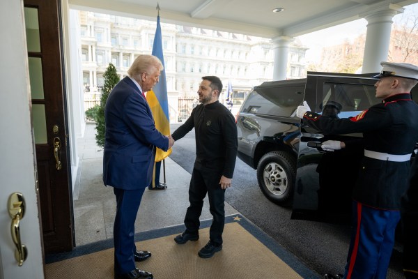 President Donald Trump greets President Volodymyr Zelenskyy of Ukraine, Friday, February 28, 2025, in the West Wing Lobby. (Official White House Photo by Daniel Torok)