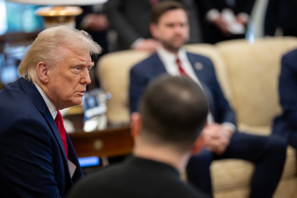 President Donald Trump greets President Volodymyr Zelenskyy of Ukraine, Friday, February 28, 2025, in the West Wing Lobby. (Official White House Photo by Daniel Torok)