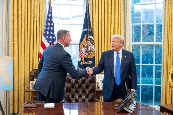 President Donald Trump holds a ceremonial swearing-in for Director of the U.S. Secret Service Sean Curran, Monday, March 10, 2025, in the Oval Office. (Official White House Photo by Molly Riley)