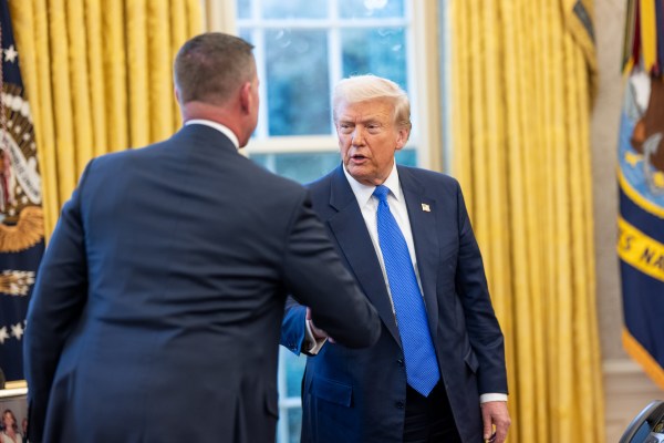 President Donald Trump holds a ceremonial swearing-in for Director of the U.S. Secret Service Sean Curran, Monday, March 10, 2025, in the Oval Office. (Official White House Photo by Molly Riley)