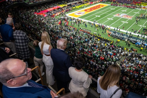 President Donald Trump attends Superbowl LIX between the Philadelphia Eagles and the Kansas City Chiefs, Sunday, February 9, 2025, at Caesars Superdome in New Orleans, Louisiana. (Official White House photo by Daniel Torok)