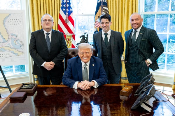 President Donald Trump meets with Conor McGregor and family in the Oval Office, March 17, 2025. (Official White House Photo by Daniel Torok)