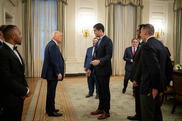 President Donald Trump meets with Sheikh Tahnoon bin Zayed Al Nahyan, Tuesday, March 18, 2025. (Official White House Photo by Daniel Torok)