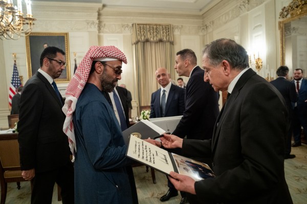 President Donald Trump meets with Sheikh Tahnoon bin Zayed Al Nahyan, Tuesday, March 18, 2025. (Official White House Photo by Joyce N. Boghosian)