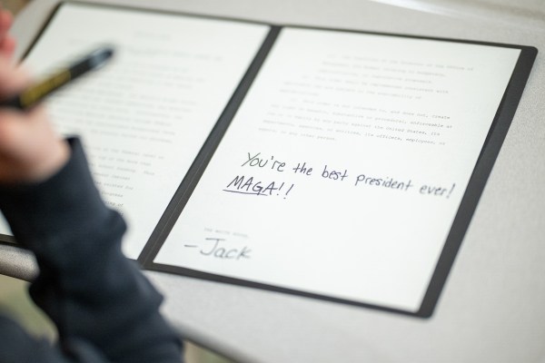 President Donald Trump signs an Executive Order to dismantle the Department of Education, Thursday, March 20, 2025, in the East Room of the White House. (Official White House Photo by Daniel Torok)