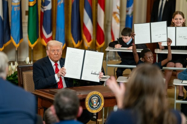 President Donald Trump signs an Executive Order to dismantle the Department of Education, Thursday, March 20, 2025, in the East Room of the White House. (Official White House Photo by Joyce N. Boghosian)