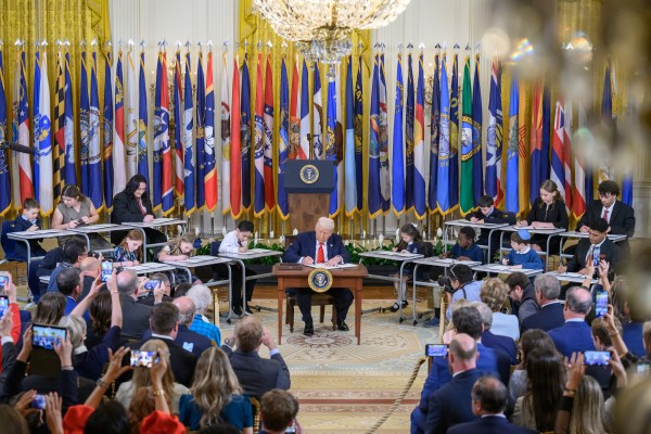 President Donald Trump signs an Executive Order to dismantle the Department of Education, Thursday, March 20, 2025, in the East Room of the White House. (Official White House Photo by Molly Riley)