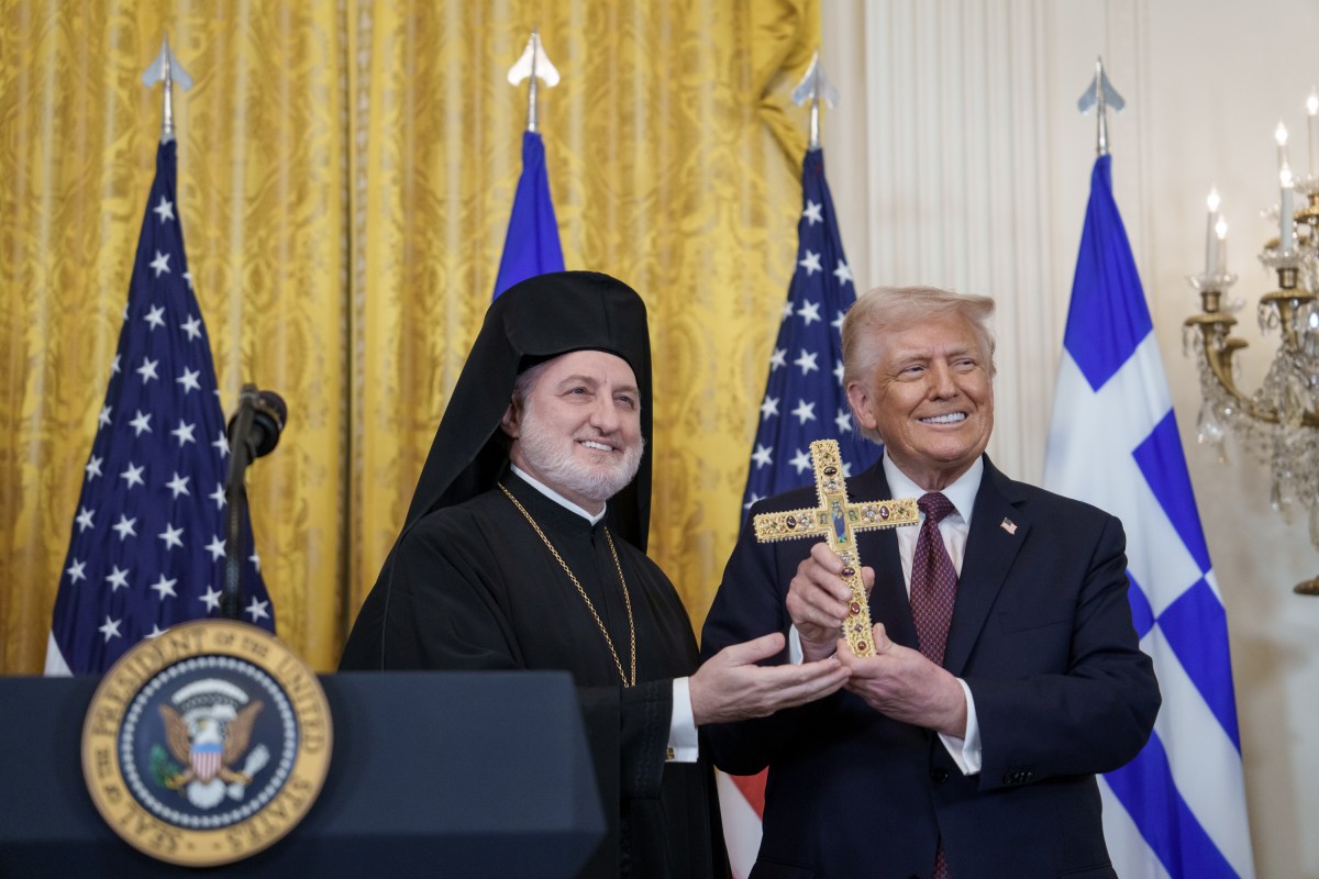Archbishop Elpidophoros gives remarks at a Greek Independence Day Reception, Monday, March 24, 2025, in the East Room at the White House. (Official White House Photo by Joyce Boghosian)