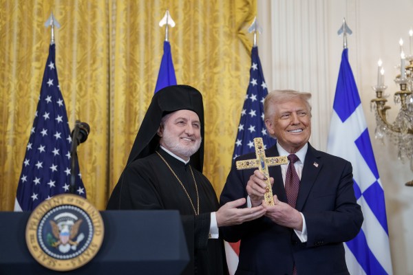 Archbishop Elpidophoros gives remarks at a Greek Independence Day Reception, Monday, March 24, 2025, in the East Room at the White House. (Official White House Photo by Joyce Boghosian)