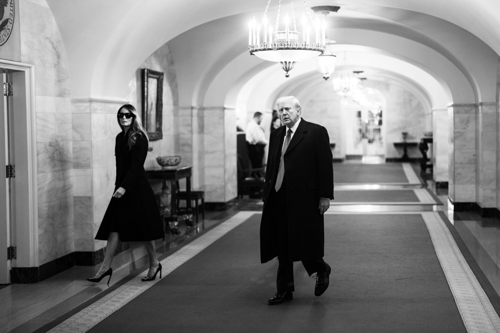 President Donald J. Trump and First Lady Melania Trump walk down the Ground Floor Corridor in the White House, Jan. 21, 2025. (Official White House Photo by Andrea Hanks)