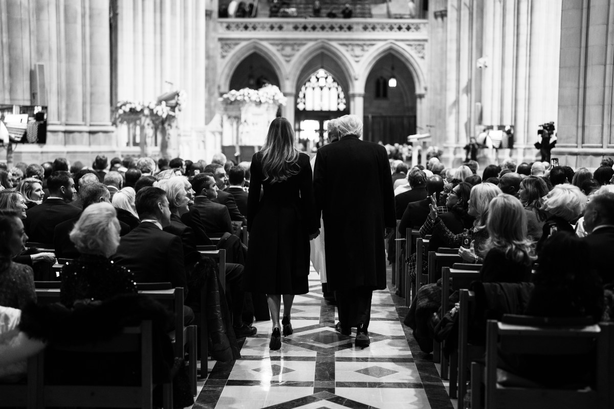 President Donald J. Trump and First Lady Melania Trump arrive at the national prayer service at Washington National Cathedral, Jan. 21, 2025. (Official White House Photo by Andrea Hanks)