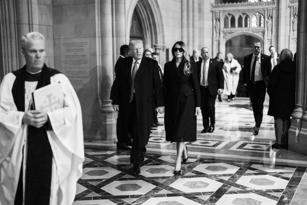 President Donald J. Trump and First Lady Melania Trump arrive at the national prayer service at Washington National Cathedral, Jan. 21, 2025. (Official White House Photo by Andrea Hanks)