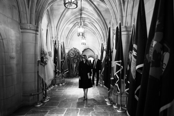 First Lady Melania Trump exits the national prayer service at the Washington National Cathedral, Jan. 21, 2025. (Official White House Photo by Andrea Hanks)
