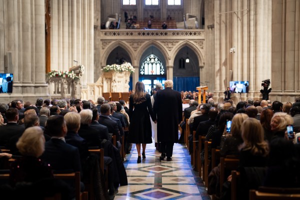 President Donald J. Trump and First Lady Melania Trump arrive at the national prayer service at Washington National Cathedral, Jan. 21, 2025. (Official White House Photo by Andrea Hanks)