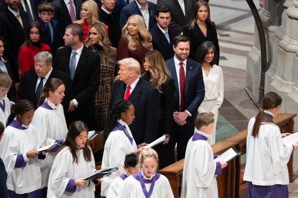 President Donald J. Trump, First Lady Melania Trump, Vice President J.D. Vance and Second Lady Usha Vance attend the national prayer service at the Washington National Cathedral, Jan. 21, 2025. (Official White House Photo by Andrea Hanks)