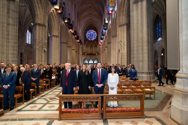 President Donald J. Trump, First Lady Melania Trump, Vice President J.D. Vance and Second Lady Usha Vance attend the national prayer service at the Washington National Cathedral, Jan. 21, 2025. (Official White House Photo by Andrea Hanks)