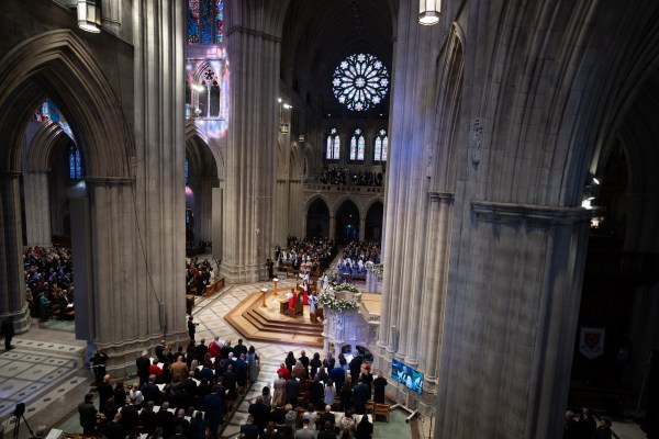 President Donald J. Trump, First Lady Melania Trump, Vice President J.D. Vance and Second Lady Usha Vance attend the national prayer service at the Washington National Cathedral, Jan. 21, 2025. (Official White House Photo by Andrea Hanks)