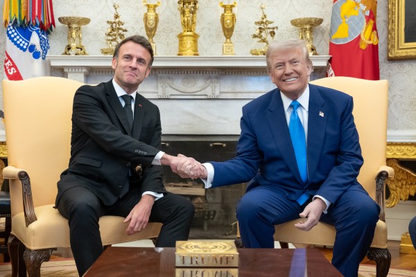 President Donald J. Trump holds a bilateral meeting with French President Emmanuel Macron, Monday, February 24, 2025, in the Oval Office of the White House.(Official Photo by Molly Riley)