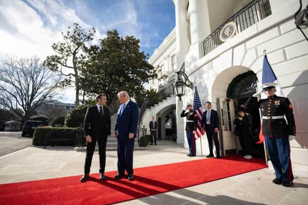 President Donald Trump hosts a bilateral meeting with French President Emmanuel Macron, Monday, February 24, 2025, in the Oval Office. (Official White House Photo by Daniel Torok)