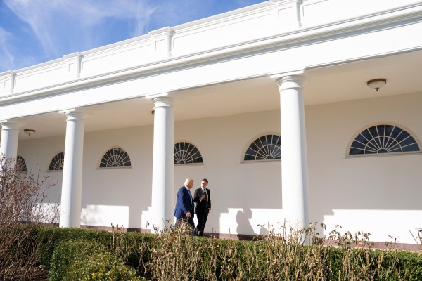 President Donald Trump walks along the West Colonnade with French President Emmanuel Macron, Monday, February 24, 2025.
(Official White House Photo by Joyce N. Boghosian)