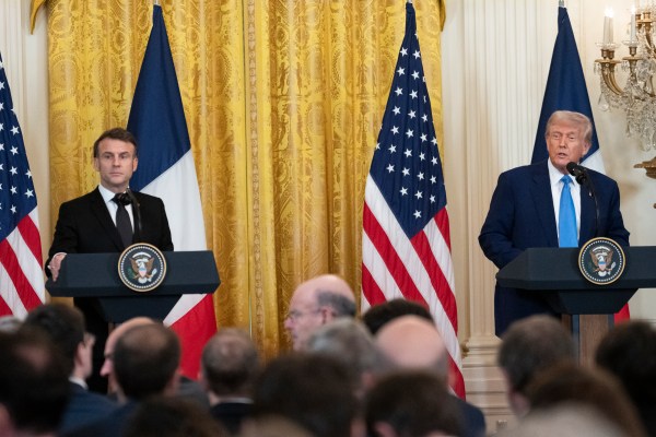President Donald Trump and French President Emmanuel Macron hold a joint press conference, Monday, February 24, 2025, in the East Room of the White House.
(Official White House Photo by Joyce N. Boghosian)