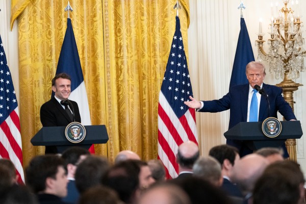 President Donald Trump and French President Emmanuel Macron hold a joint press conference, Monday, February 24, 2025, in the East Room of the White House.
(Official White House Photo by Joyce N. Boghosian)