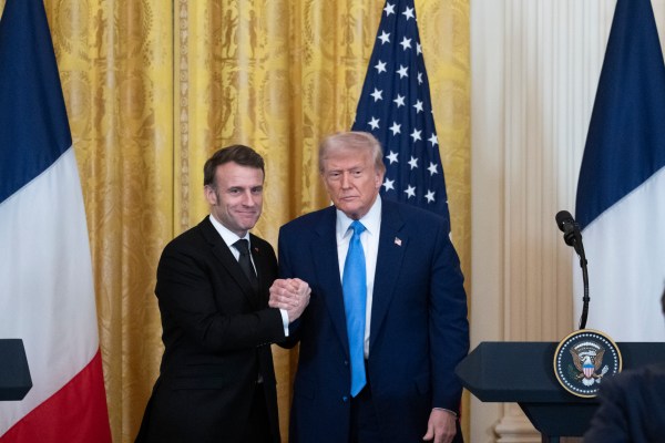 President Donald Trump and French President Emmanuel Macron hold a joint press conference, Monday, February 24, 2025, in the East Room of the White House.
(Official White House Photo by Joyce N. Boghosian)