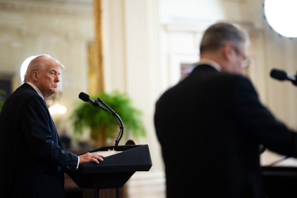 President Donald Trump and U.K. Prime Minister Keir Starmer participate in a joint press conference, Thursday, February 27, 2025, in the East Room of the White House. (Official White House Photo by Daniel Torok)