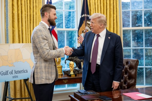President Donald Trump meets with Kansas City Chiefs kicker Harrison Butker, Thursday, February 27, 2025. (Official White House Photo by Molly Riley)