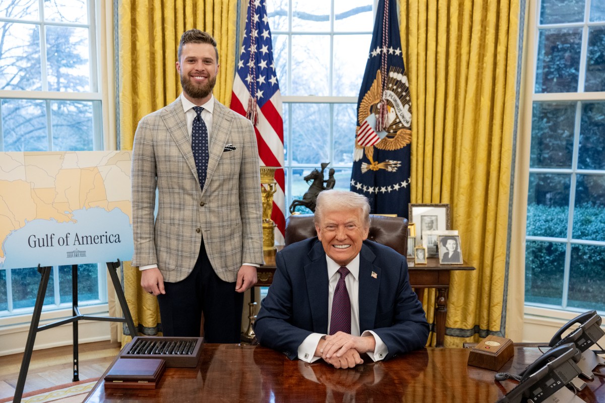 President Donald Trump meets with Kansas City Chiefs kicker Harrison Butker, Thursday, February 27, 2025. (Official White House Photo by Molly Riley)