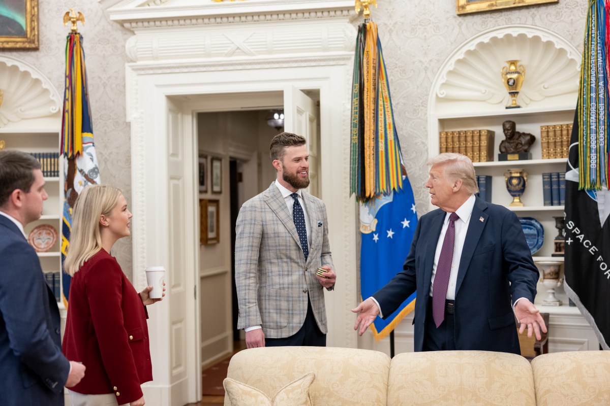 President Donald Trump meets with Kansas City Chiefs kicker Harrison Butker, Thursday, February 27, 2025. (Official White House Photo by Molly Riley)