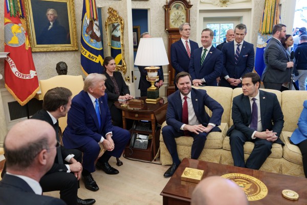 President Donald Trump hosts a bilateral meeting with French President Emmanuel Macron, Monday, February 24, 2025, in the Oval Office. (Official White House Photo by Emily J. Higgins.)