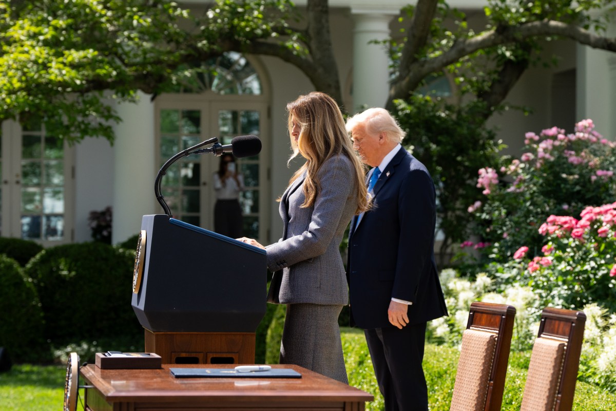 President Donald Trump and First Lady Melania Trump participate in a bill signing ceremony for the Take it Down Act, Monday, May 19, 2025, in the White House Rose Garden. (Official White House Photo by Andrea Hanks)