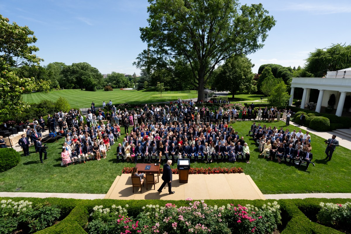 President Donald Trump and First Lady Melania Trump participate in a bill signing ceremony for the Take it Down Act, Monday, May 19, 2025, in the White House Rose Garden. (Official White House Photo by Andrea Hanks)