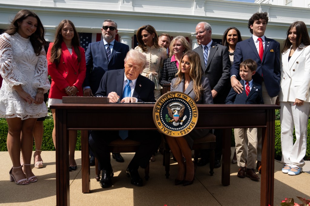 President Donald Trump and First Lady Melania Trump participate in a bill signing ceremony for the Take it Down Act, Monday, May 19, 2025, in the White House Rose Garden. (Official White House Photo by Andrea Hanks)