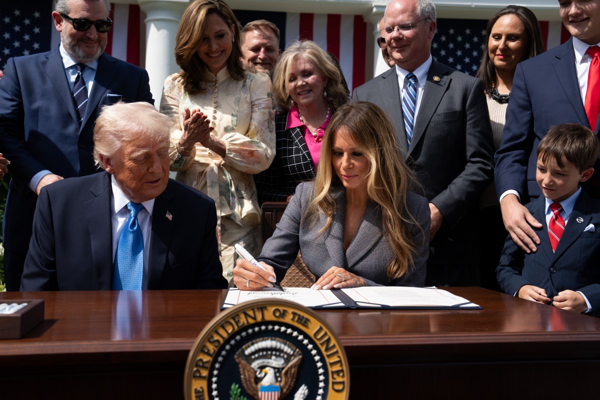 President Donald Trump and First Lady Melania Trump participate in a bill signing ceremony for the Take it Down Act, Monday, May 19, 2025, in the White House Rose Garden. (Official White House Photo by Andrea Hanks)
