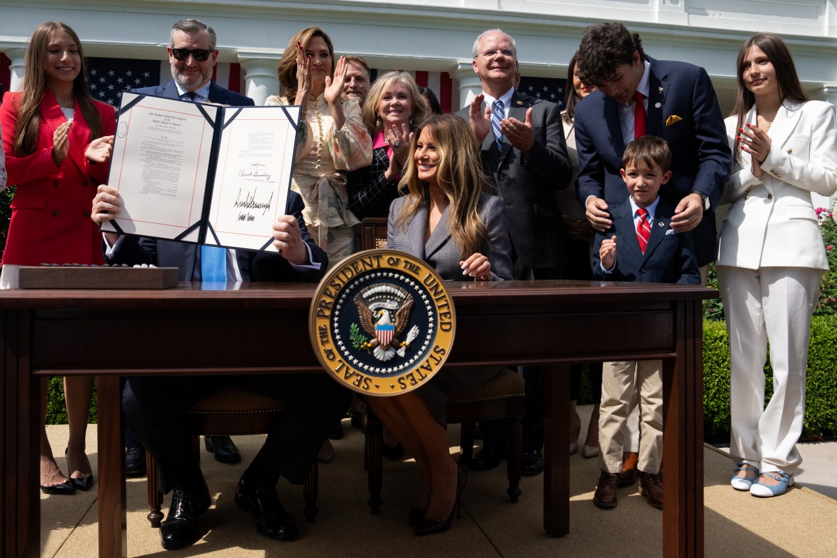 President Donald Trump and First Lady Melania Trump participate in a bill signing ceremony for the Take it Down Act, Monday, May 19, 2025, in the White House Rose Garden. (Official White House Photo by Andrea Hanks)