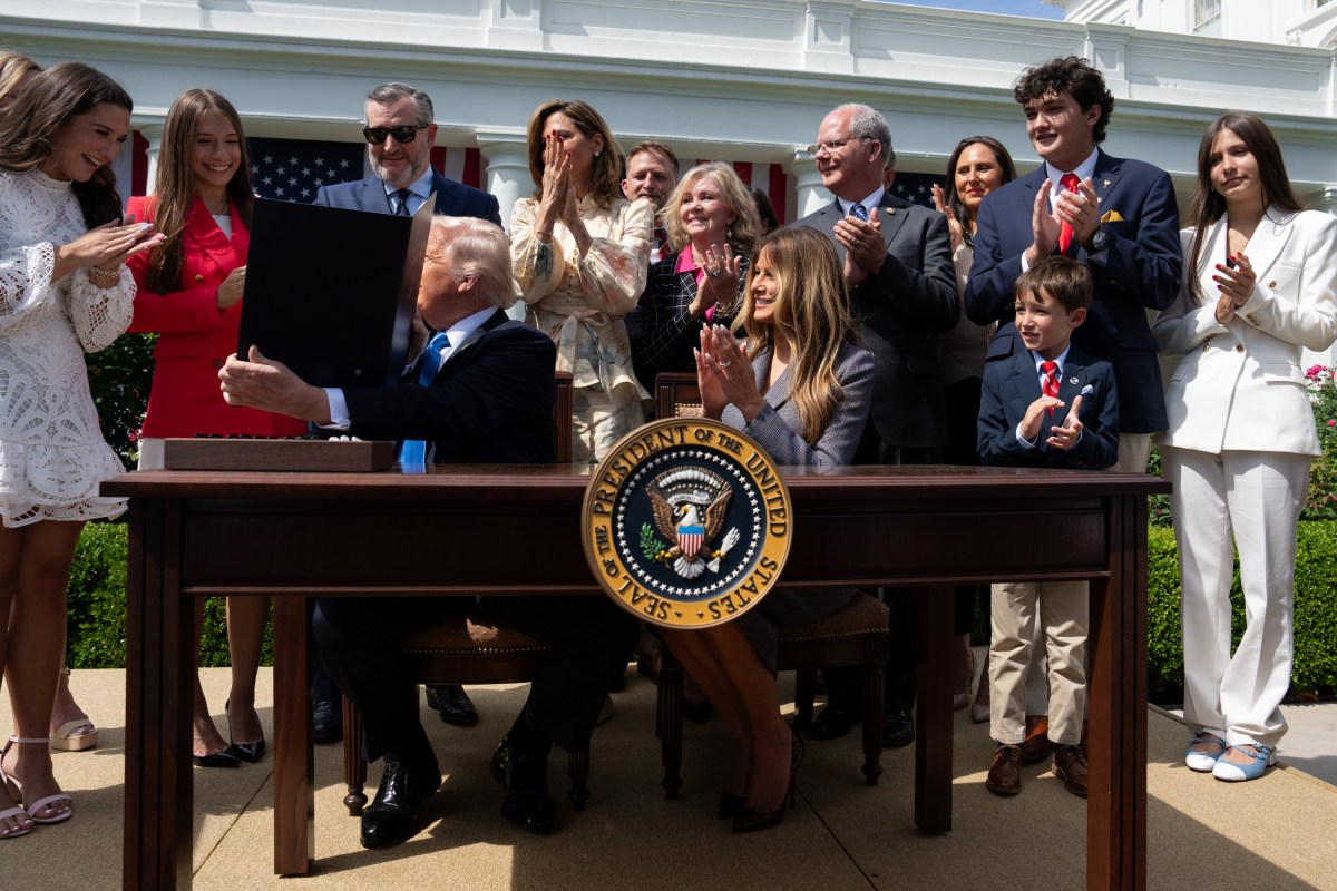 President Donald Trump and First Lady Melania Trump participate in a bill signing ceremony for the Take it Down Act, Monday, May 19, 2025, in the White House Rose Garden. (Official White House Photo by Andrea Hanks)