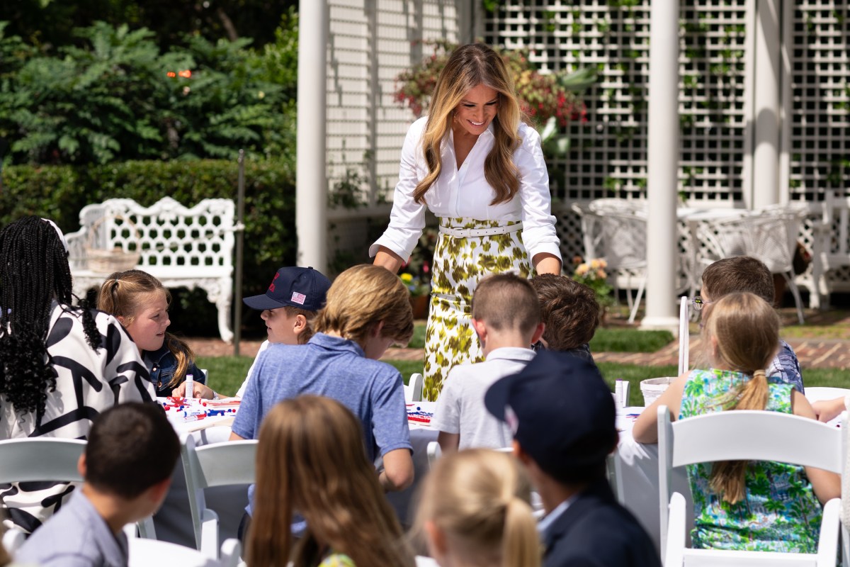 First Lady Melania Trump greets parents and children participating in Take Our Sons and Daughters to Work Day, Tuesday, May 20, 2025, on the South Lawn of the White House. (Official White House Photo by Andrea Hanks)