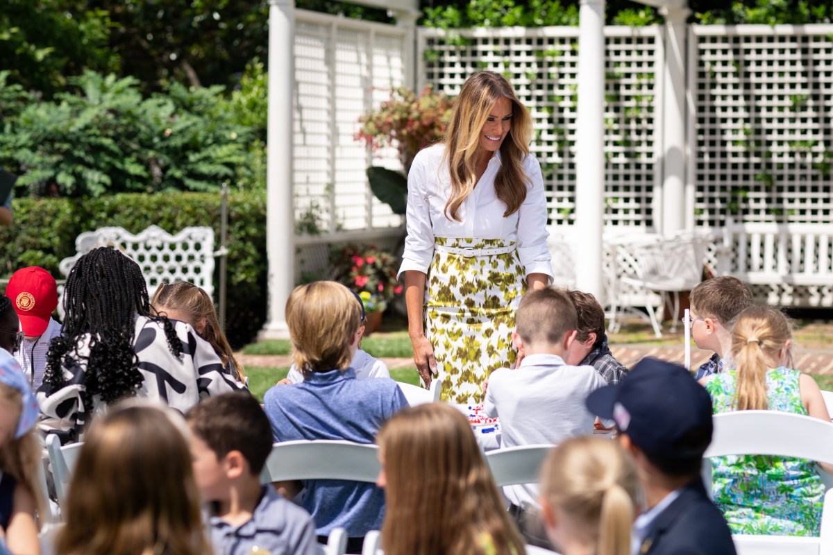 First Lady Melania Trump greets parents and children participating in Take Our Sons and Daughters to Work Day, Tuesday, May 20, 2025, on the South Lawn of the White House. (Official White House Photo by Andrea Hanks)