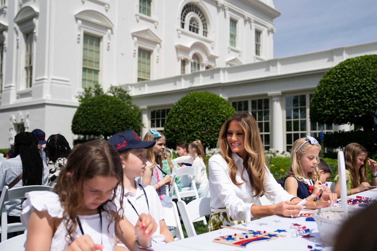 First Lady Melania Trump greets parents and children participating in Take Our Sons and Daughters to Work Day, Tuesday, May 20, 2025, on the South Lawn of the White House. (Official White House Photo by Andrea Hanks)