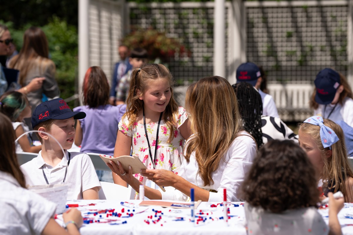 First Lady Melania Trump greets parents and children participating in Take Our Sons and Daughters to Work Day, Tuesday, May 20, 2025, on the South Lawn of the White House. (Official White House Photo by Andrea Hanks)