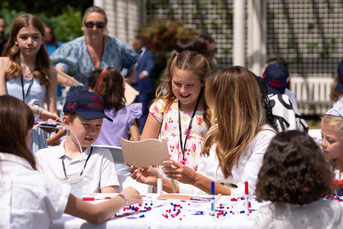 First Lady Melania Trump greets parents and children participating in Take Our Sons and Daughters to Work Day, Tuesday, May 20, 2025, on the South Lawn of the White House. (Official White House Photo by Andrea Hanks)